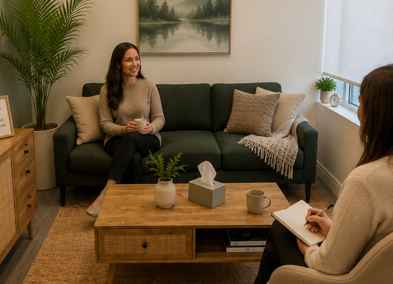 Clinician and patient in a calm consultation